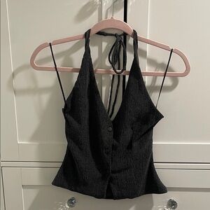 Zara Dark Gray Textured Crop Top